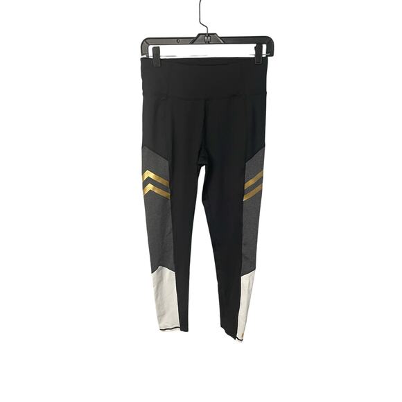 Betsey Johnson Performance black gold white stretch leggings women's medium - Picture 1 of 6